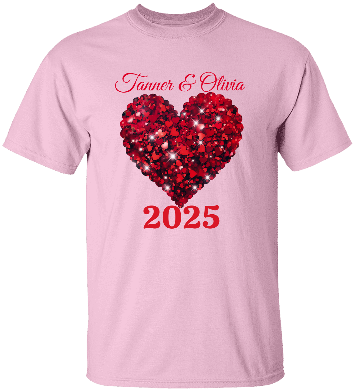 Valentine Personalized Glitter Heart Unisex T-Shirt, Sweatshirt