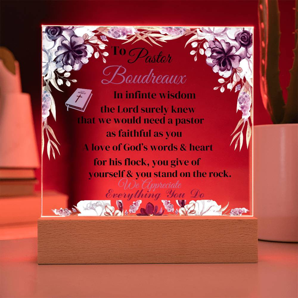 Pastor Personalization Acrylic Square Plaque LED