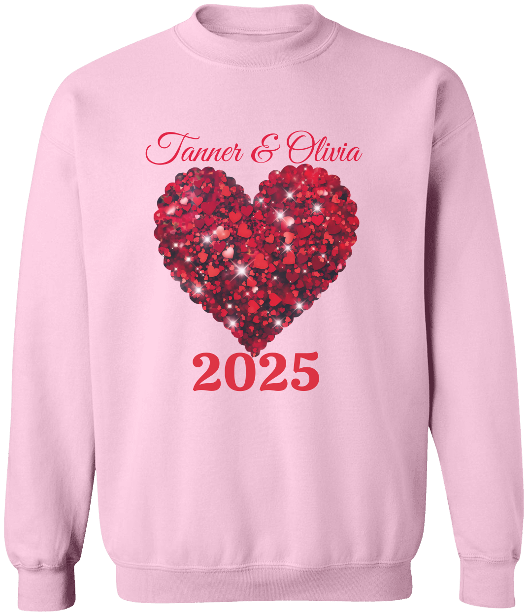 Valentine Personalized Glitter Heart Unisex T-Shirt, Sweatshirt