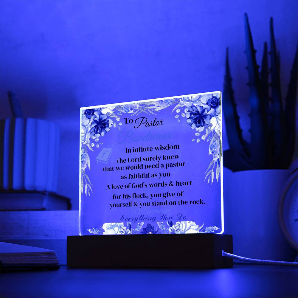 Pastor Personalization Acrylic Square Plaque LED