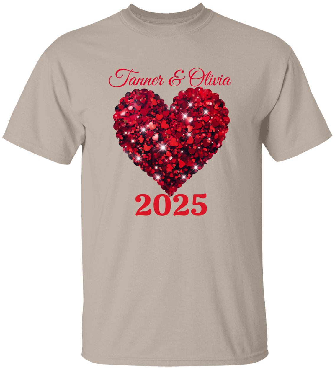 Valentine Personalized Glitter Heart Unisex T-Shirt, Sweatshirt