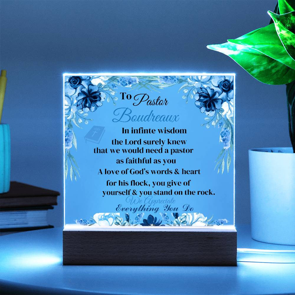 Pastor Personalization Acrylic Square Plaque LED