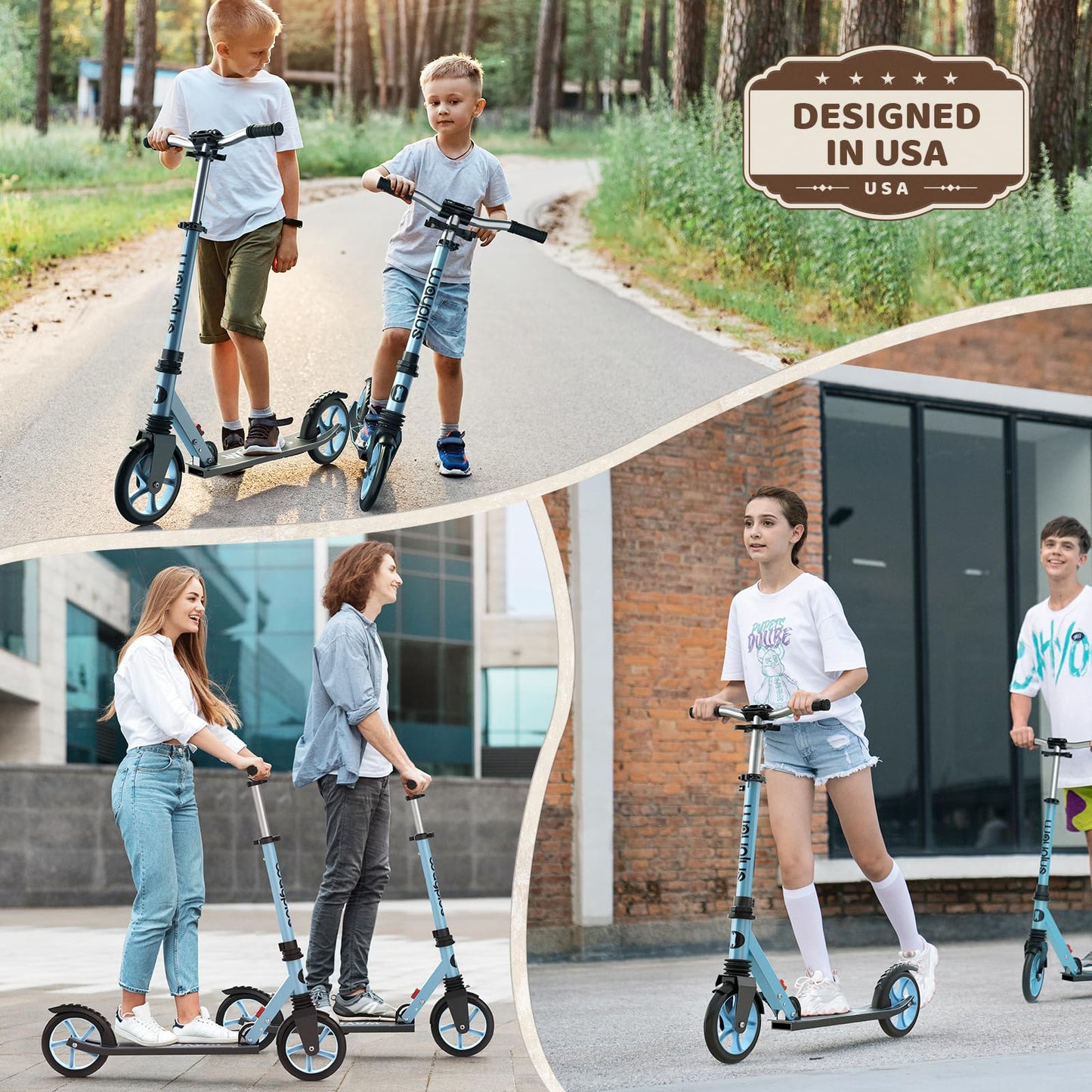 WAYPLUS Kick Scooter for Kids and Teens, Blue, 8-Inch, Foldable, Lightweight, Safety Features, Smooth Ride, Adjustable Height