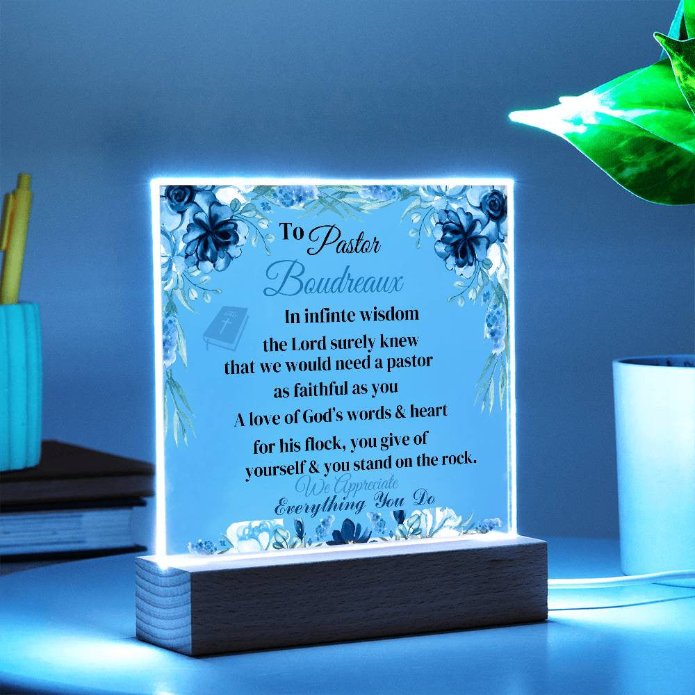 Pastor Personalization Acrylic Square Plaque LED