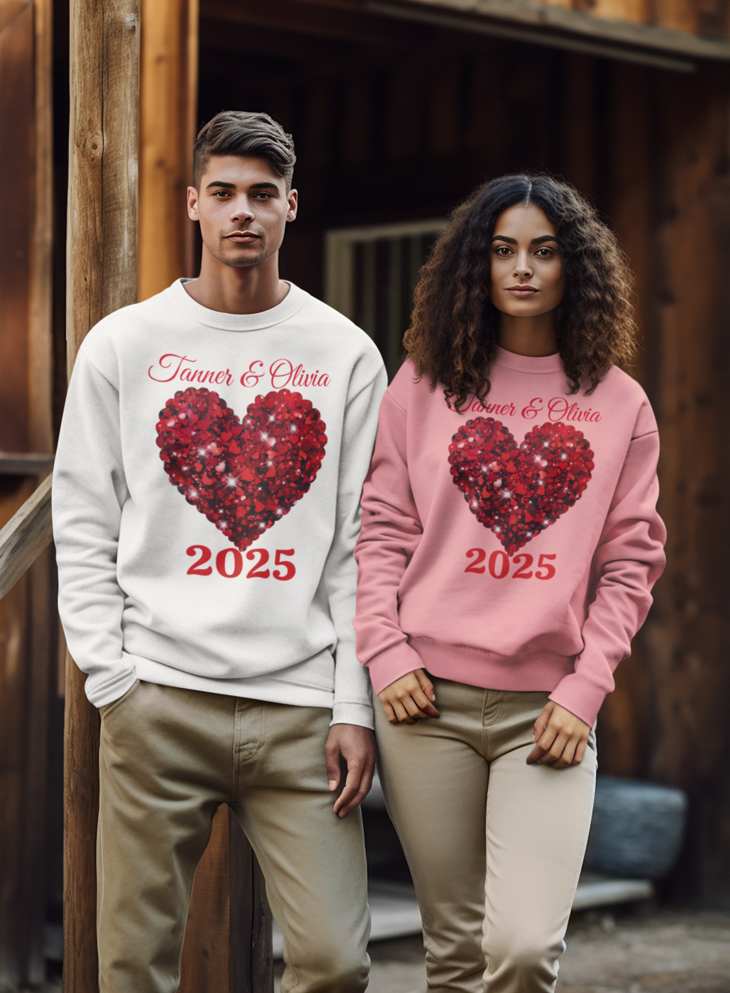 Valentine Personalized Glitter Heart Unisex T-Shirt, Sweatshirt