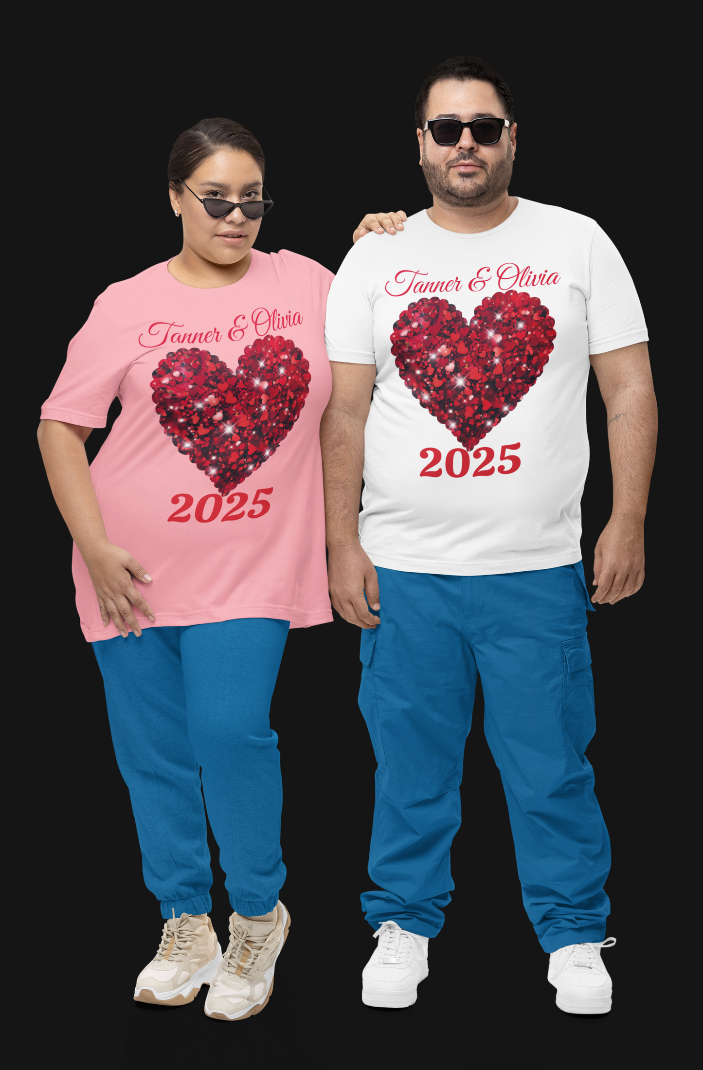 Valentine Personalized Glitter Heart Unisex T-Shirt, Sweatshirt