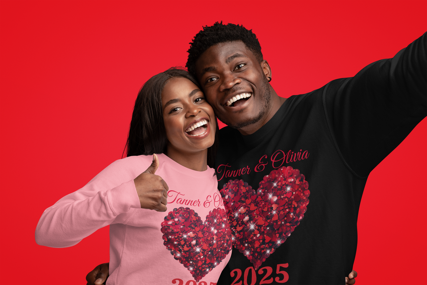 Valentine Personalized Glitter Heart Unisex T-Shirt, Sweatshirt