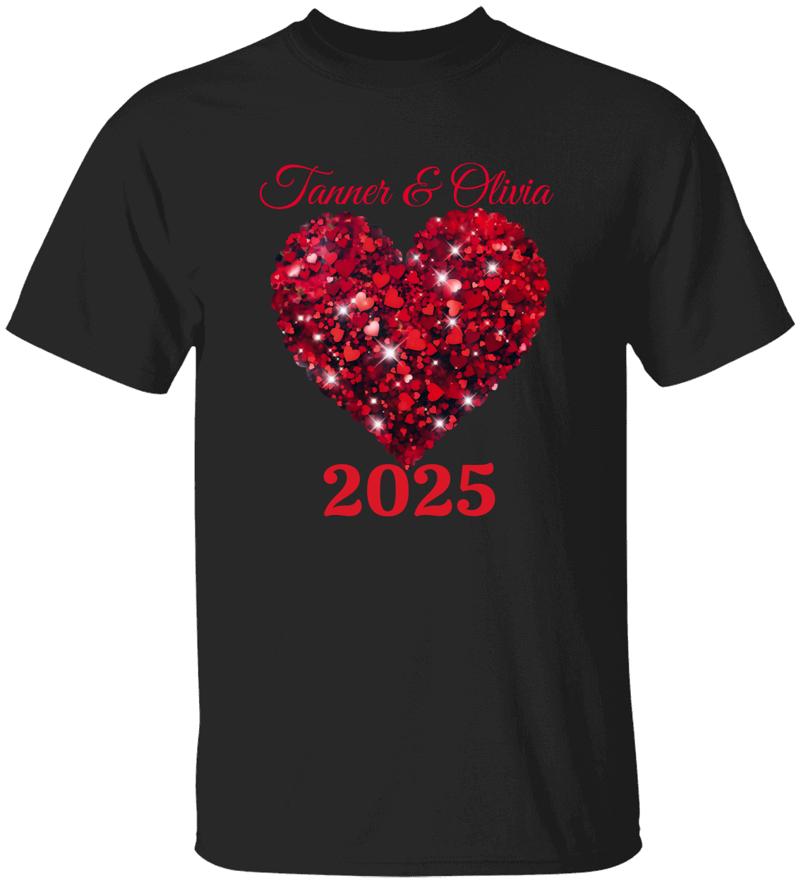 Valentine Personalized Glitter Heart Unisex T-Shirt, Sweatshirt