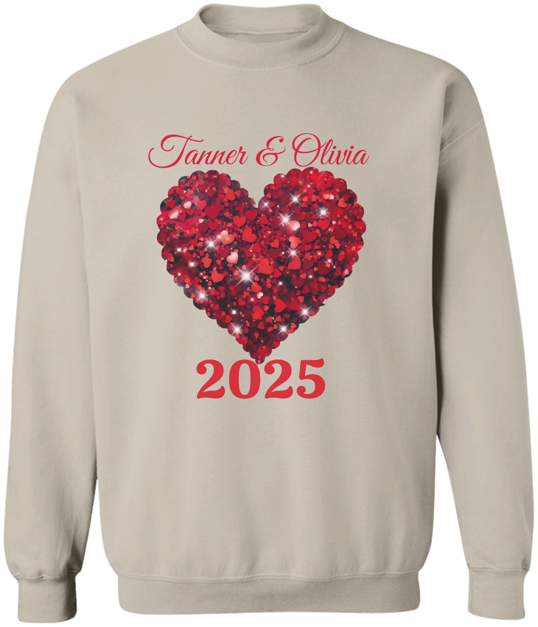 Valentine Personalized Glitter Heart Unisex T-Shirt, Sweatshirt