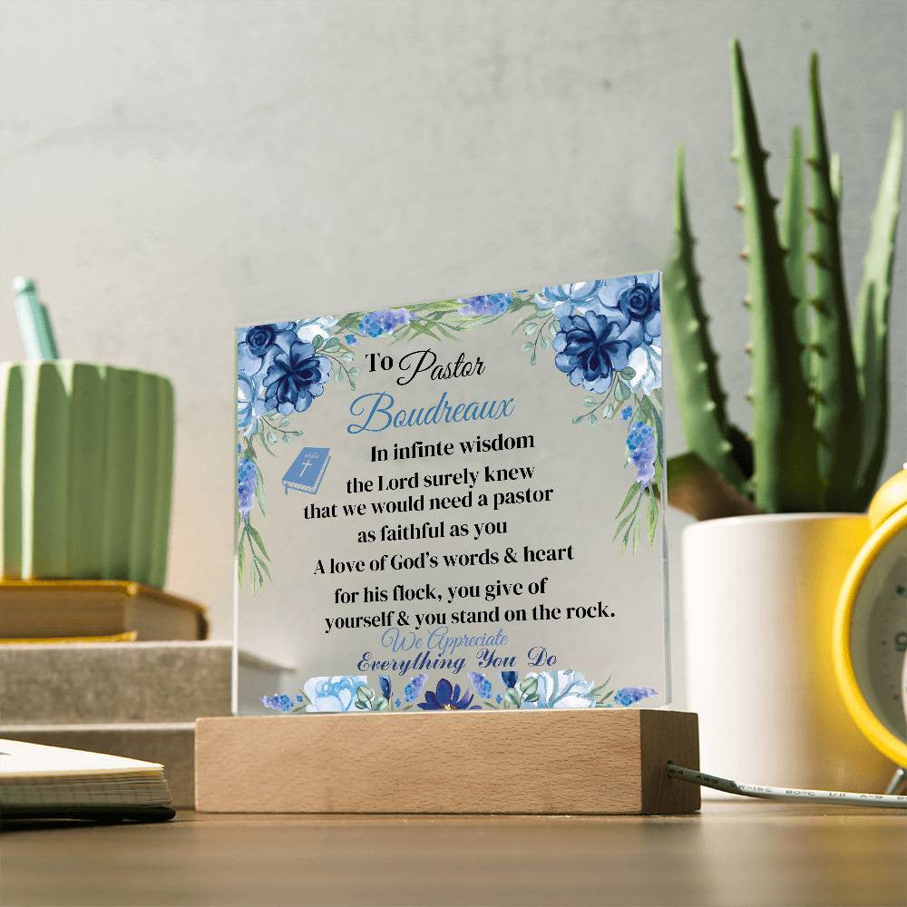 Pastor Personalization Acrylic Square Plaque LED