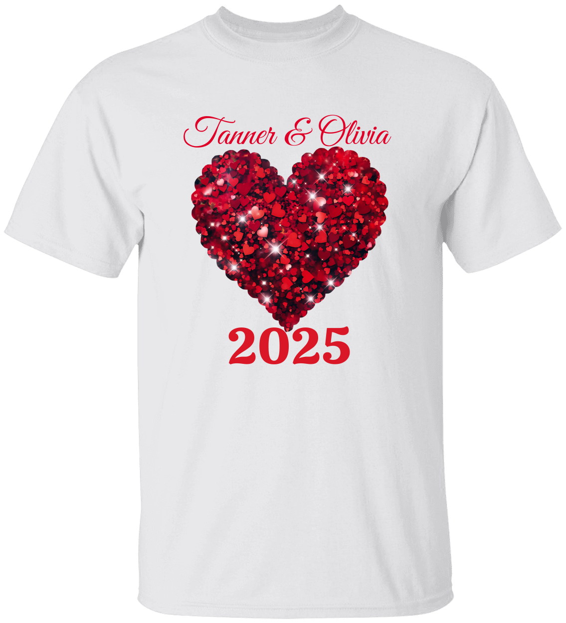 Valentine Personalized Glitter Heart Unisex T-Shirt, Sweatshirt