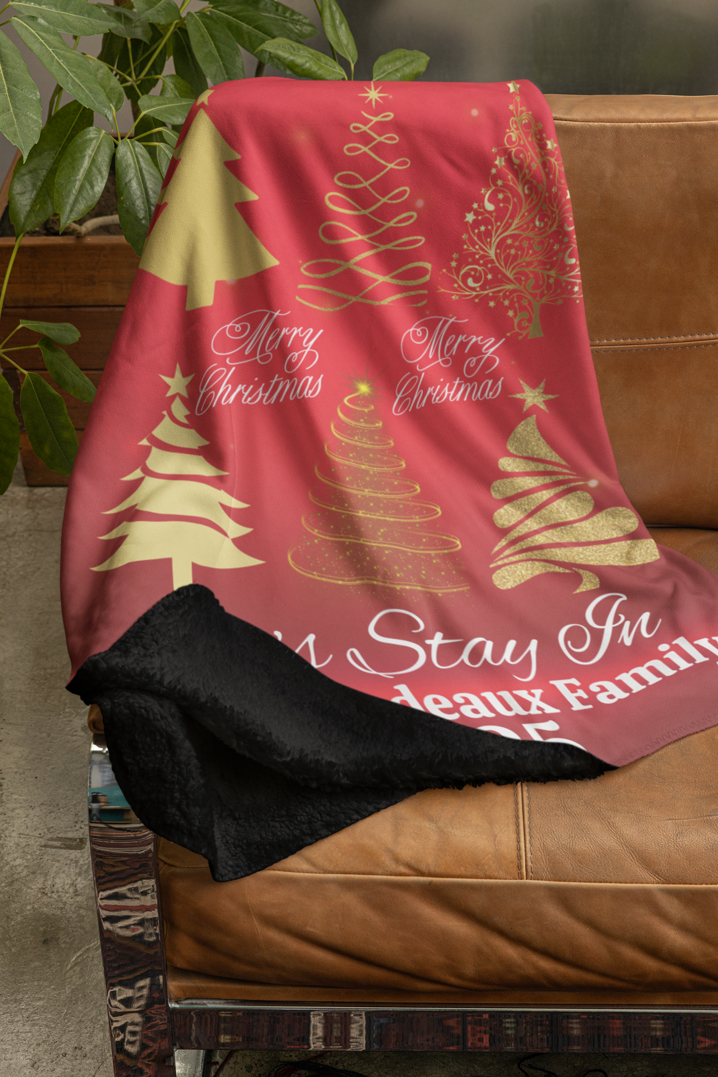 Family Personalized Gold Christmas Tree Blanket (3 types)
