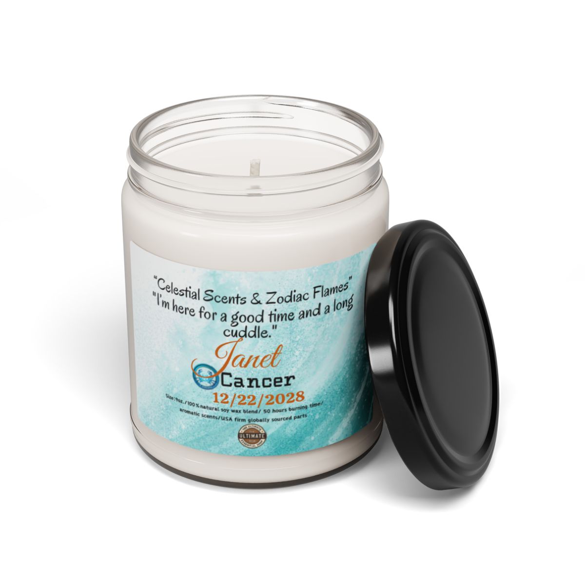 Personalized Cancer Scented Soy Candle, 9oz