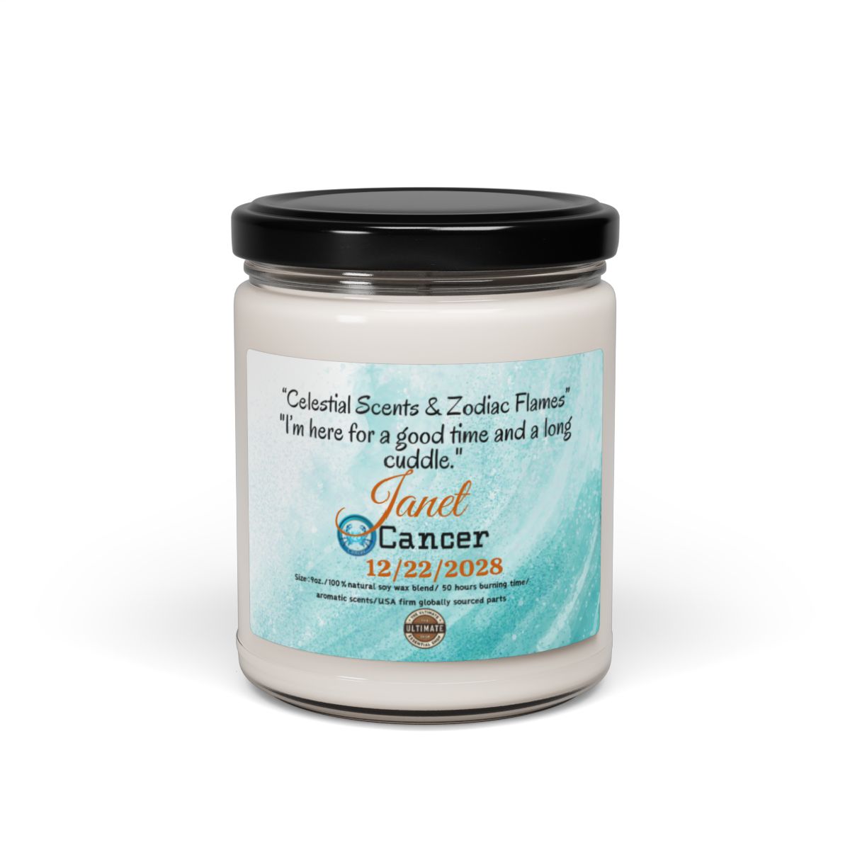 Personalized Cancer Scented Soy Candle, 9oz