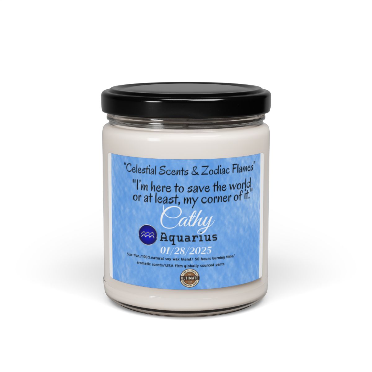 Personalized Aquarius Scented Soy Candle, 9oz