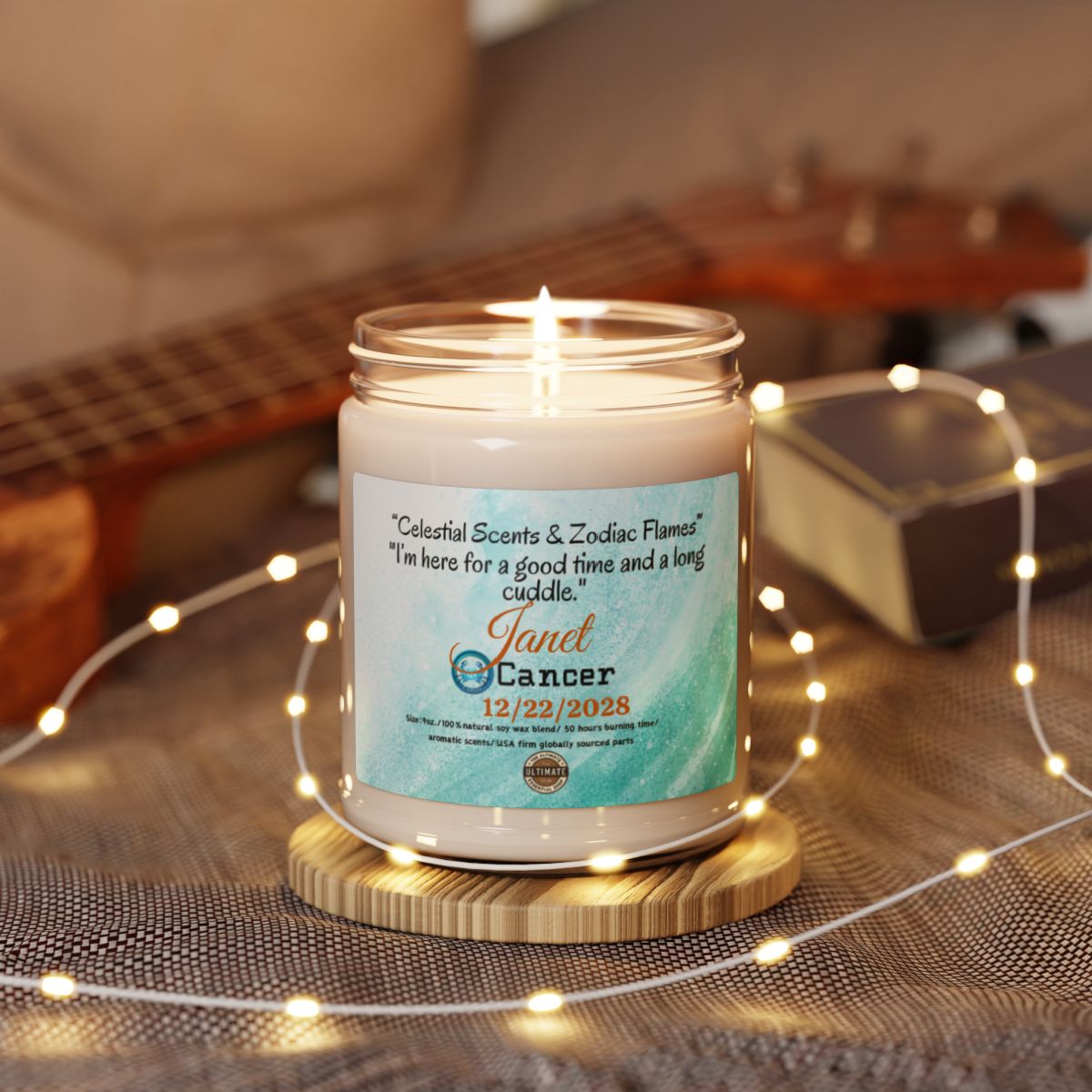 Personalized Cancer Scented Soy Candle, 9oz