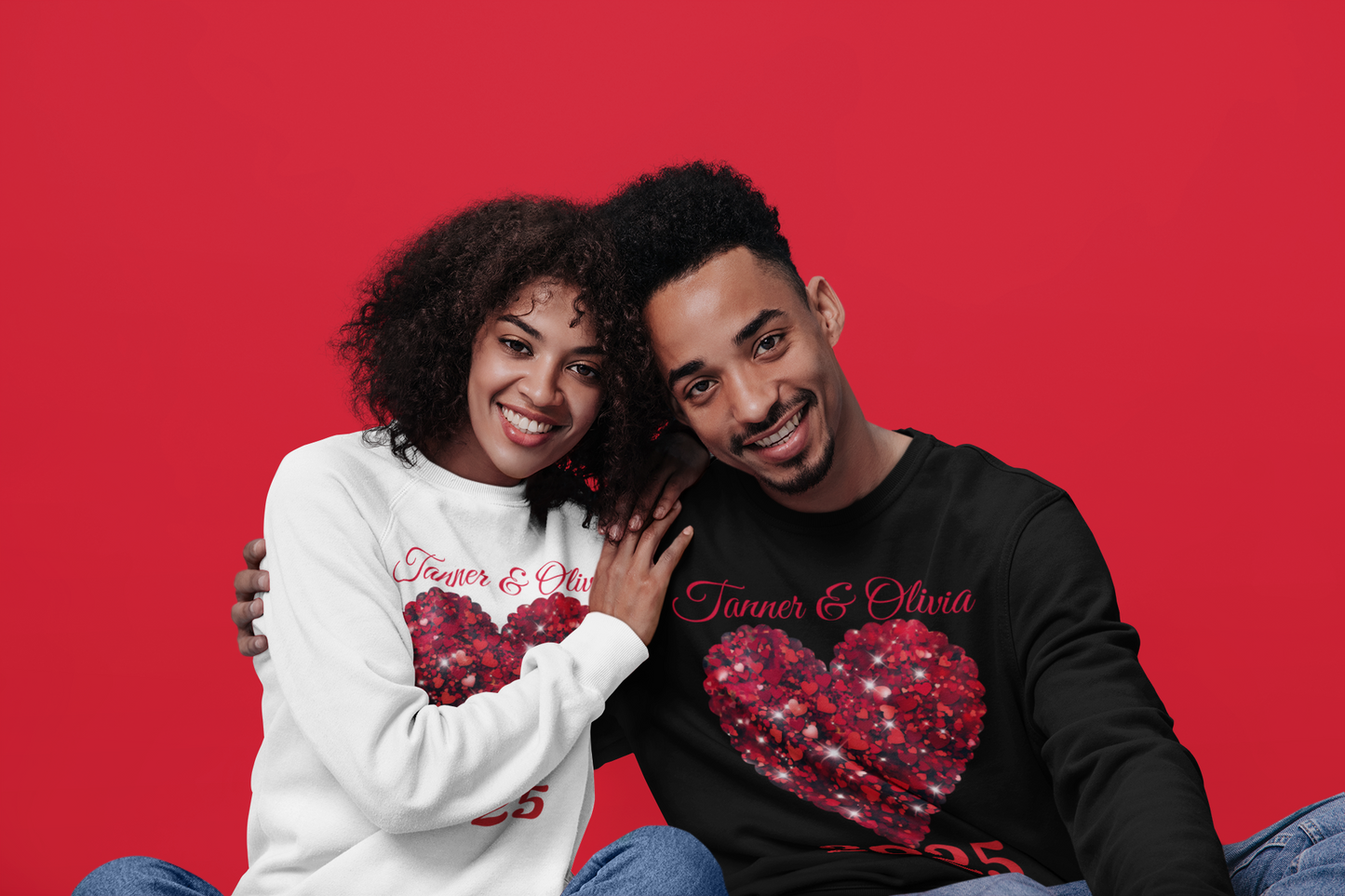 Valentine Personalized Glitter Heart Unisex T-Shirt, Sweatshirt