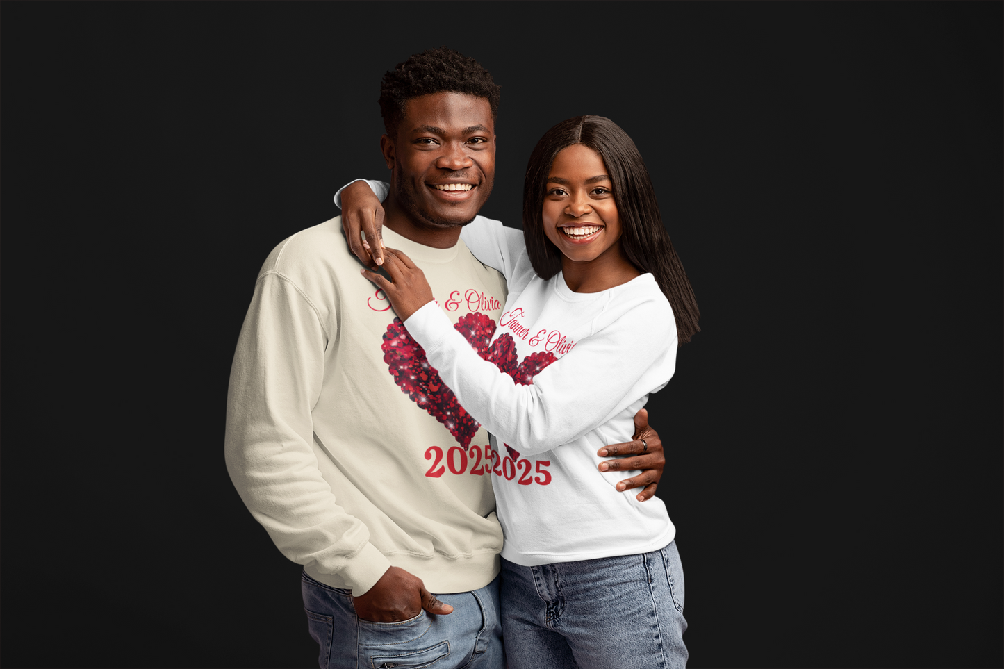 Valentine Personalized Glitter Heart Unisex T-Shirt, Sweatshirt