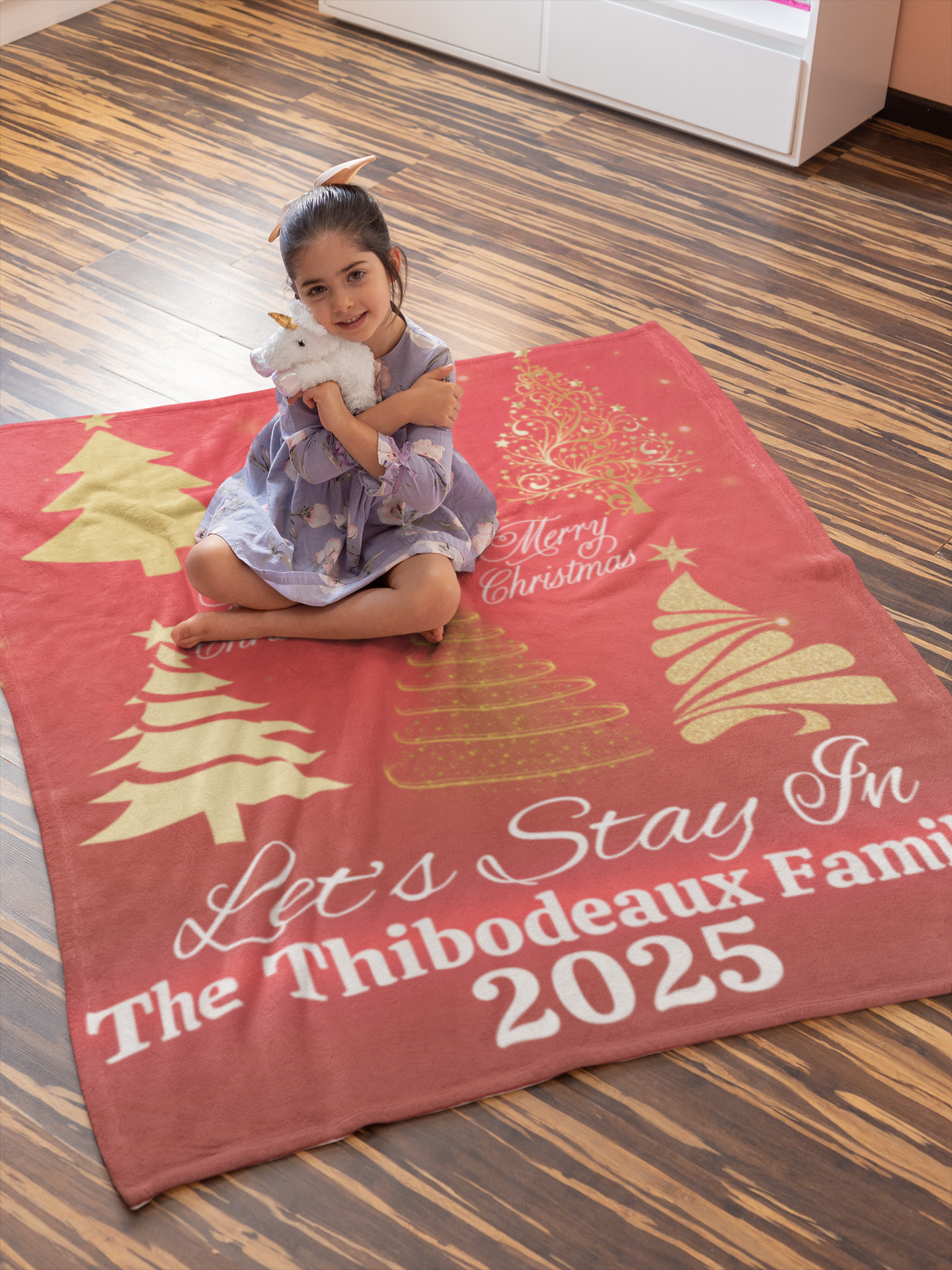 Family Personalized Gold Christmas Tree Blanket (3 types)