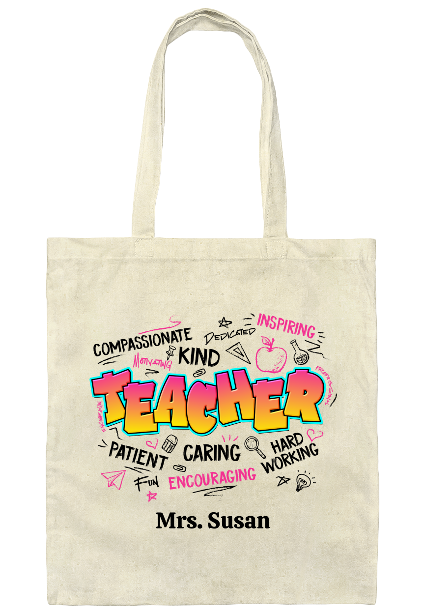 Personalized Teacher Caring Canvas Tote Bag