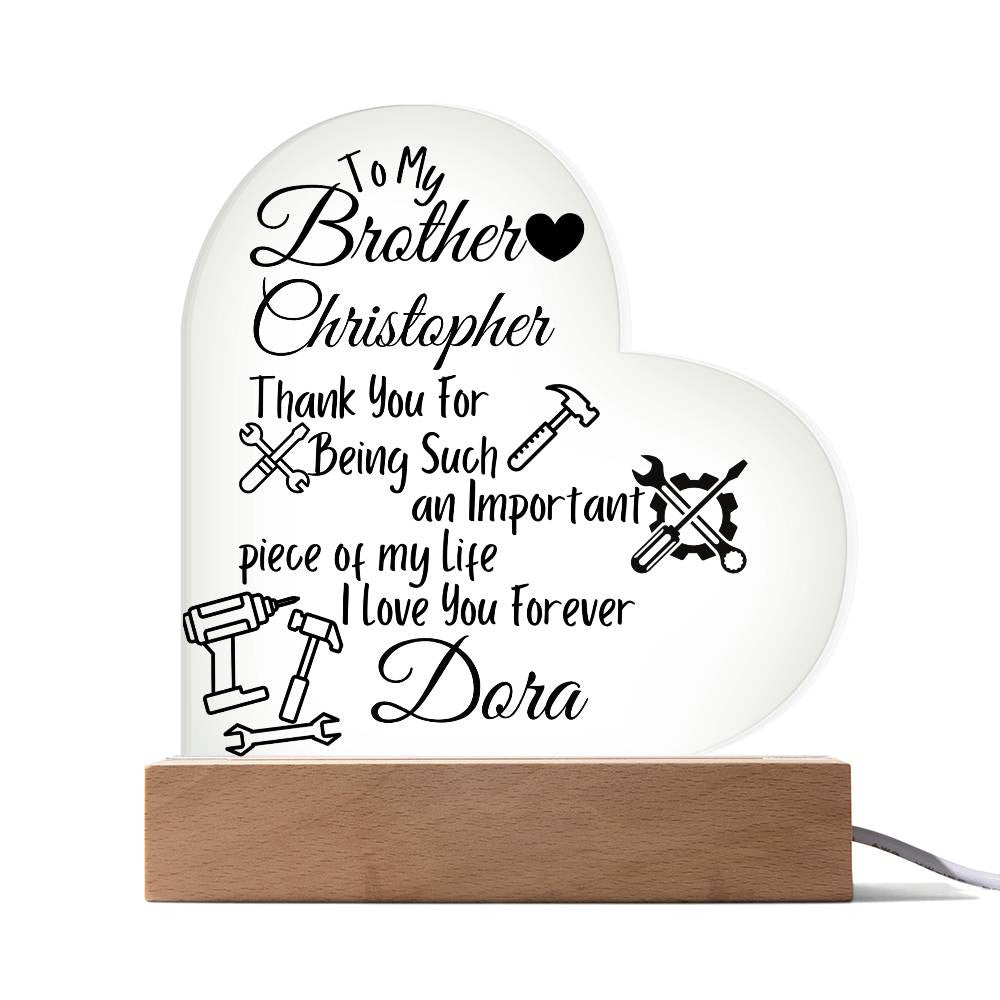 Personalized To My Brother Acrylic Heart Plaque