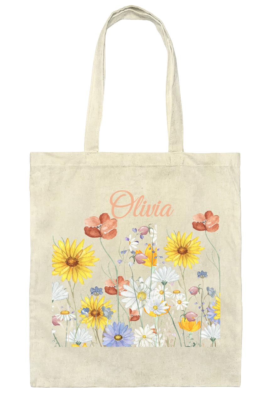 Personalized Flower Canvas Tote Bag