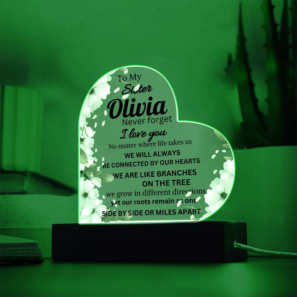 To My Sister Personalize Acrylic Heart Plaque with LED Lights