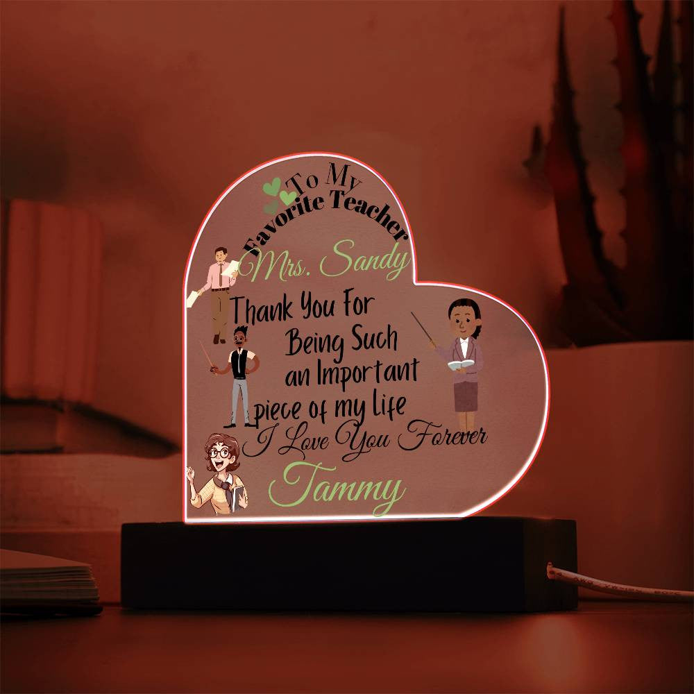 Personalized To My Teacher Acrylic Heart Plaque