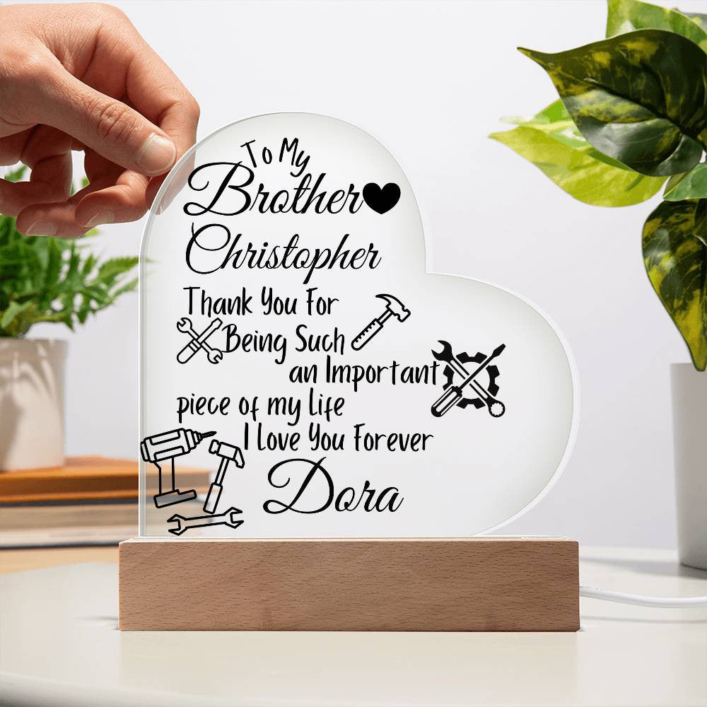 Personalized To My Brother Acrylic Heart Plaque