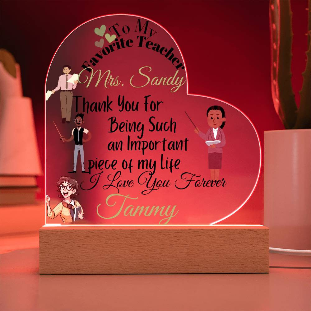 Personalized To My Teacher Acrylic Heart Plaque