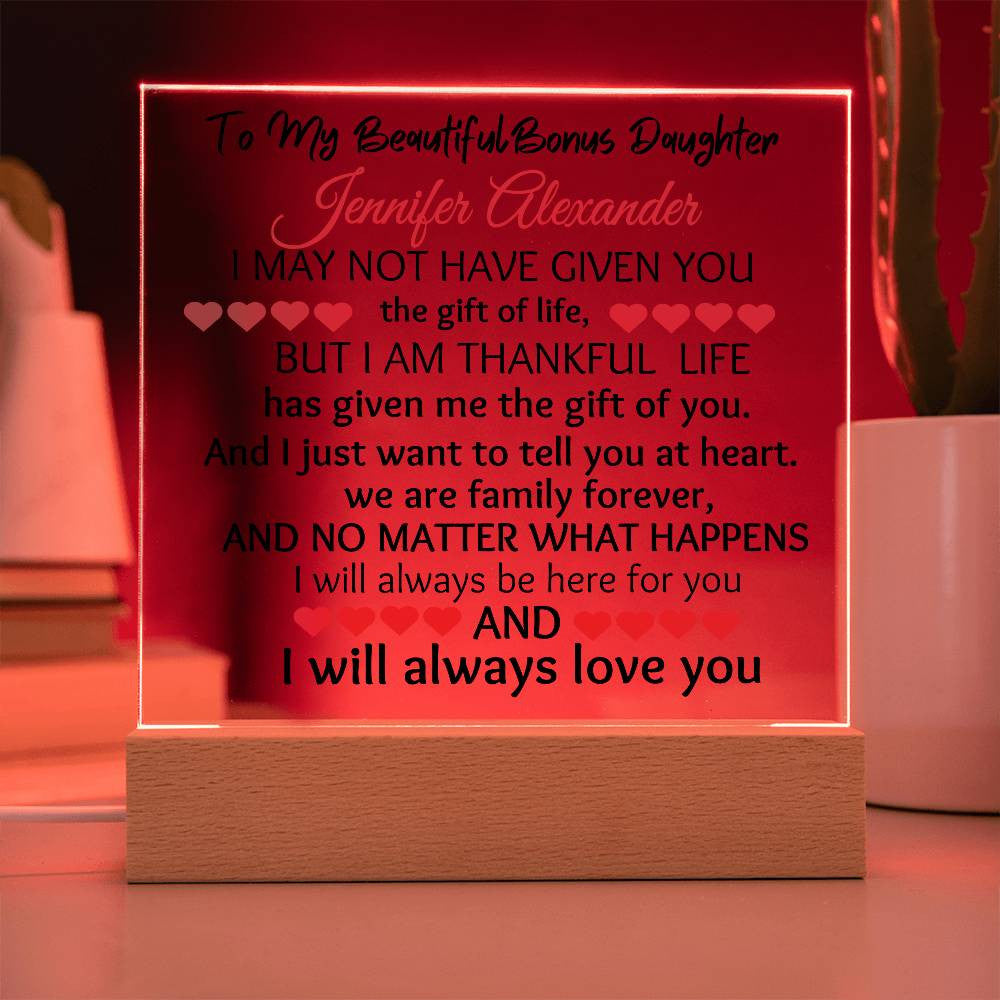 Personalized To My Bonus Daughter Acrylic Square Plaque