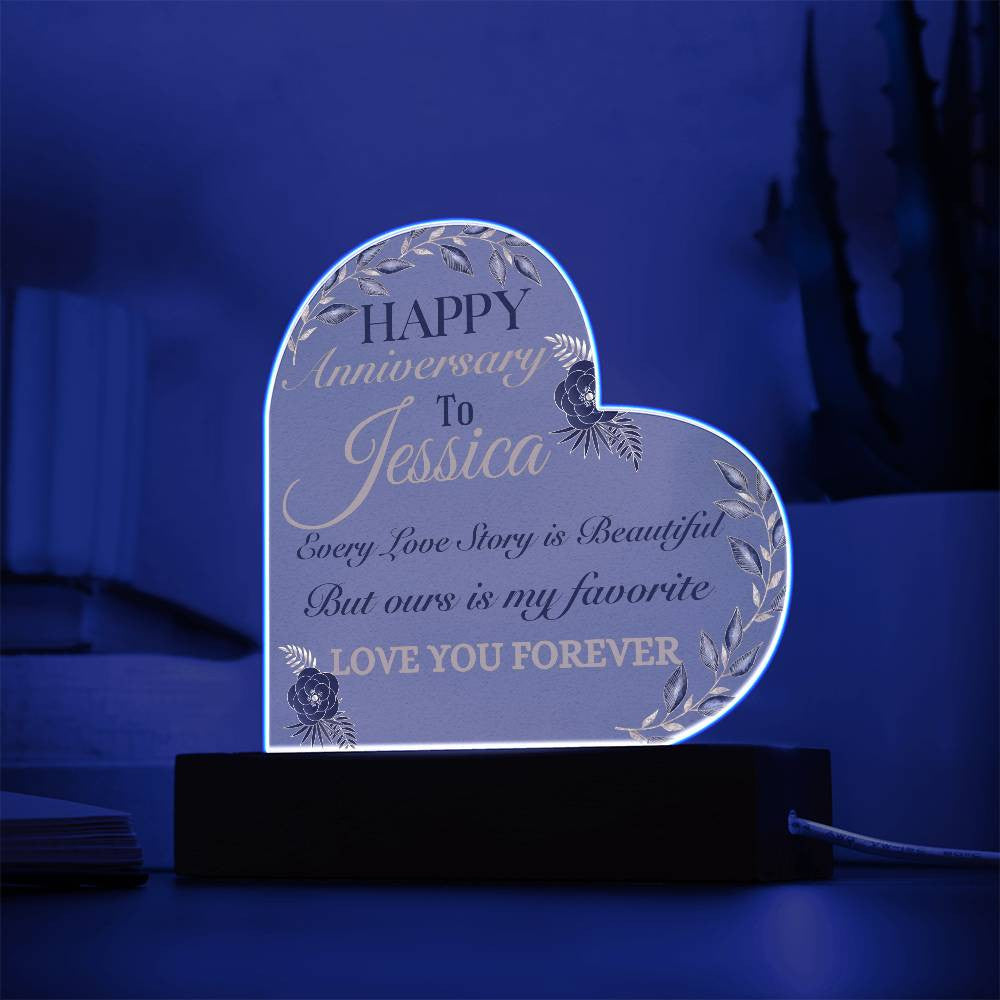 Anniversary Personalized Acrylic Heart Plaque/LED