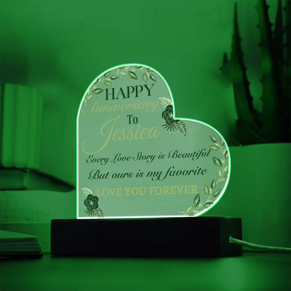 Anniversary Personalized Acrylic Heart Plaque/LED