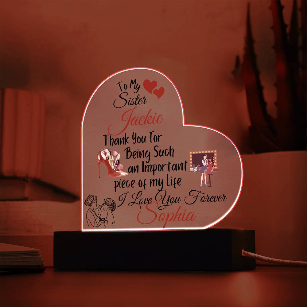 Personalized To My Sister Acrylic Heart Plaque