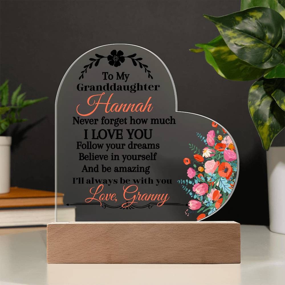 Personalize Granddaughter Acrylic Heart Plaque