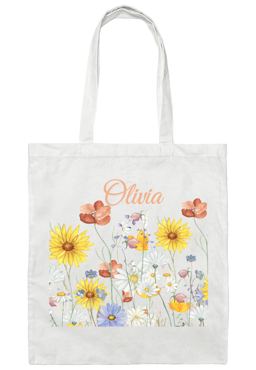 Personalized Flower Canvas Tote Bag