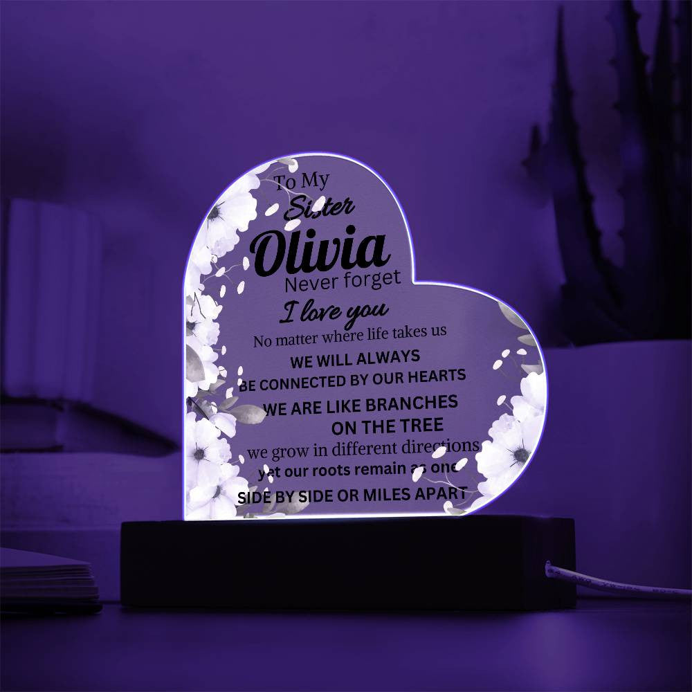 To My Sister Personalize Acrylic Heart Plaque with LED Lights