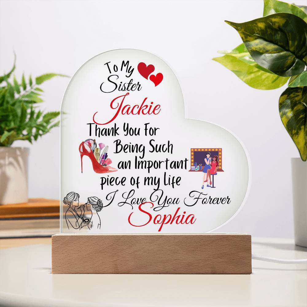 Personalized To My Sister Acrylic Heart Plaque