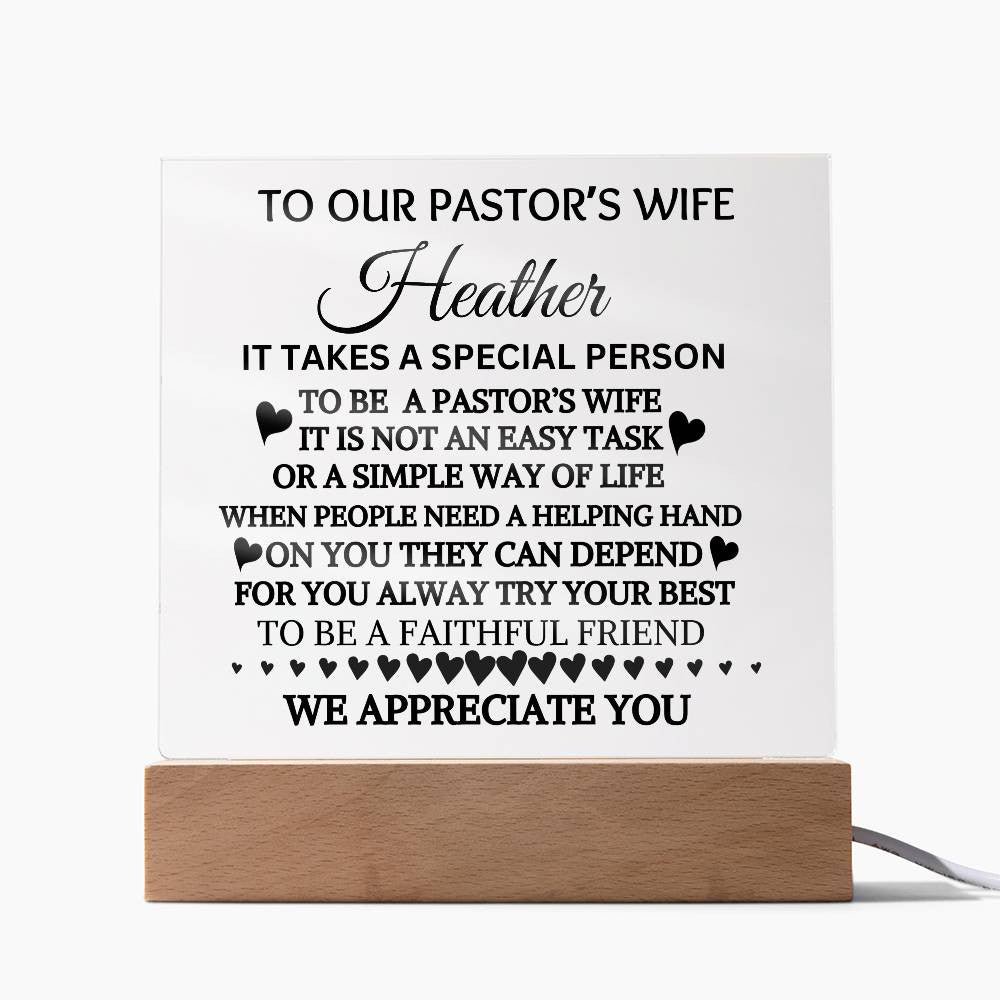 Pastor Wife Personalized Acrylic Square Plaque LED