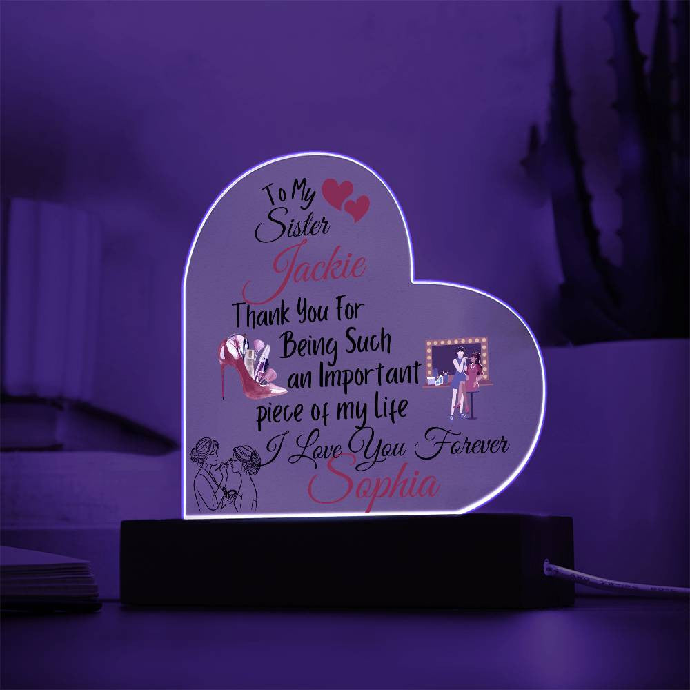 Personalized To My Sister Acrylic Heart Plaque