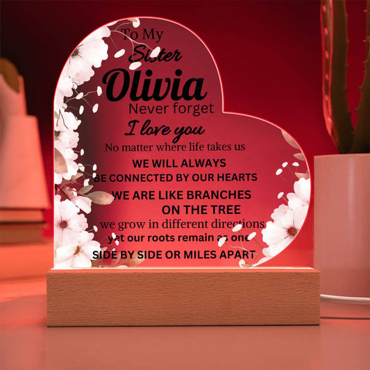 To My Sister Personalize Acrylic Heart Plaque with LED Lights