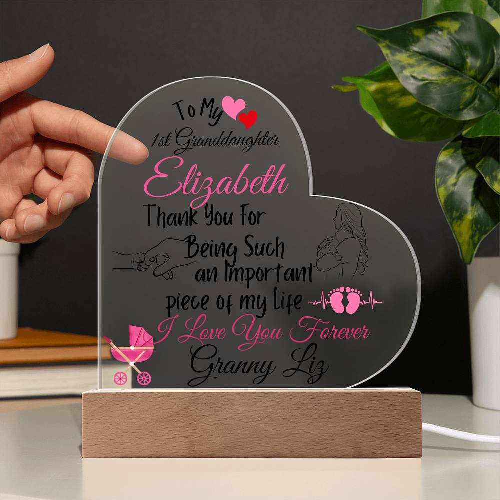 Personalized  To My Granddaughter Acrylic Heart Plaque