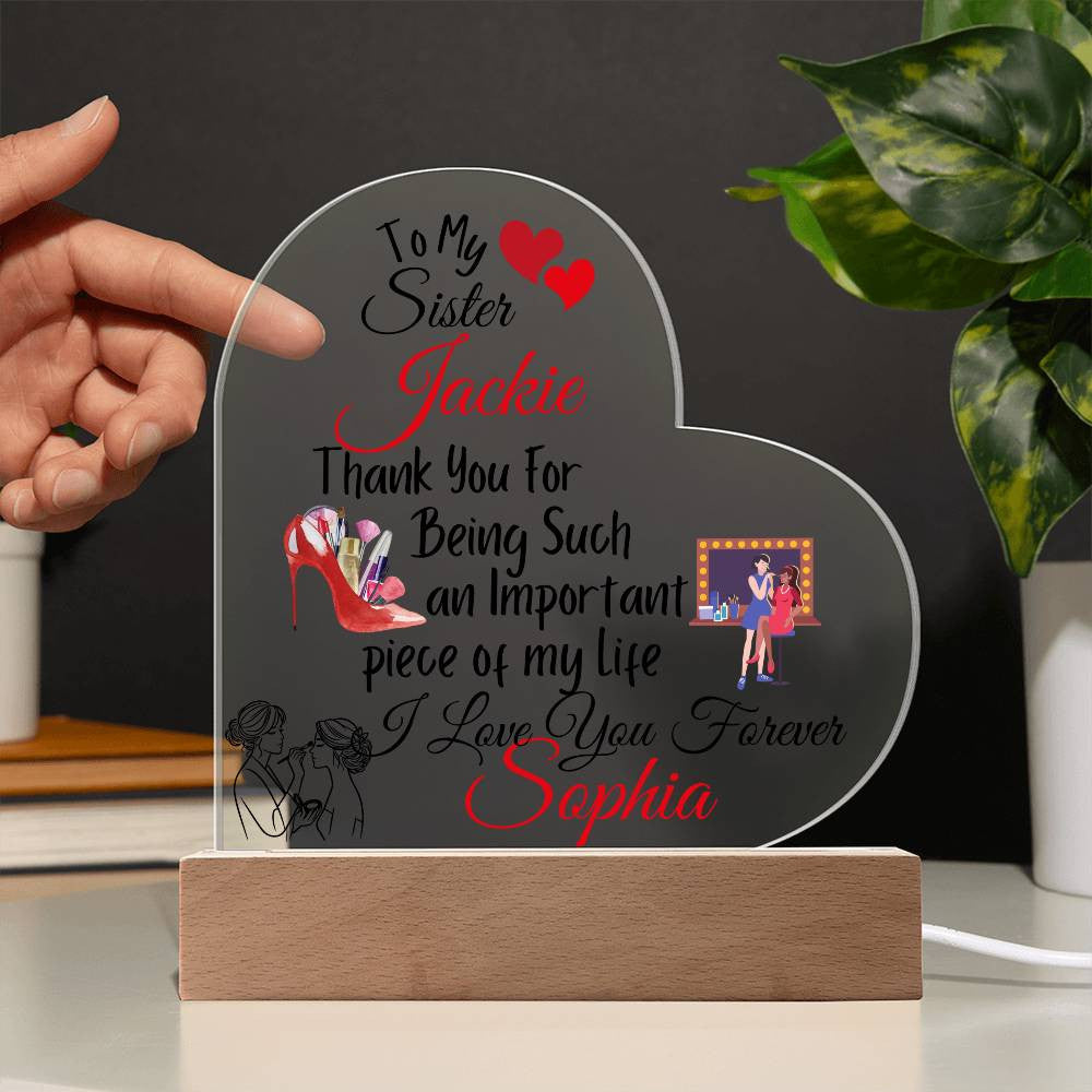 Personalized To My Sister Acrylic Heart Plaque