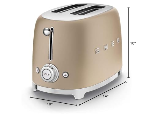 SMEG 2 Slice Toaster with 6 Presets and Defrost Function and Removable Crumb Tray TSF01CHMUS, Matte Champagne