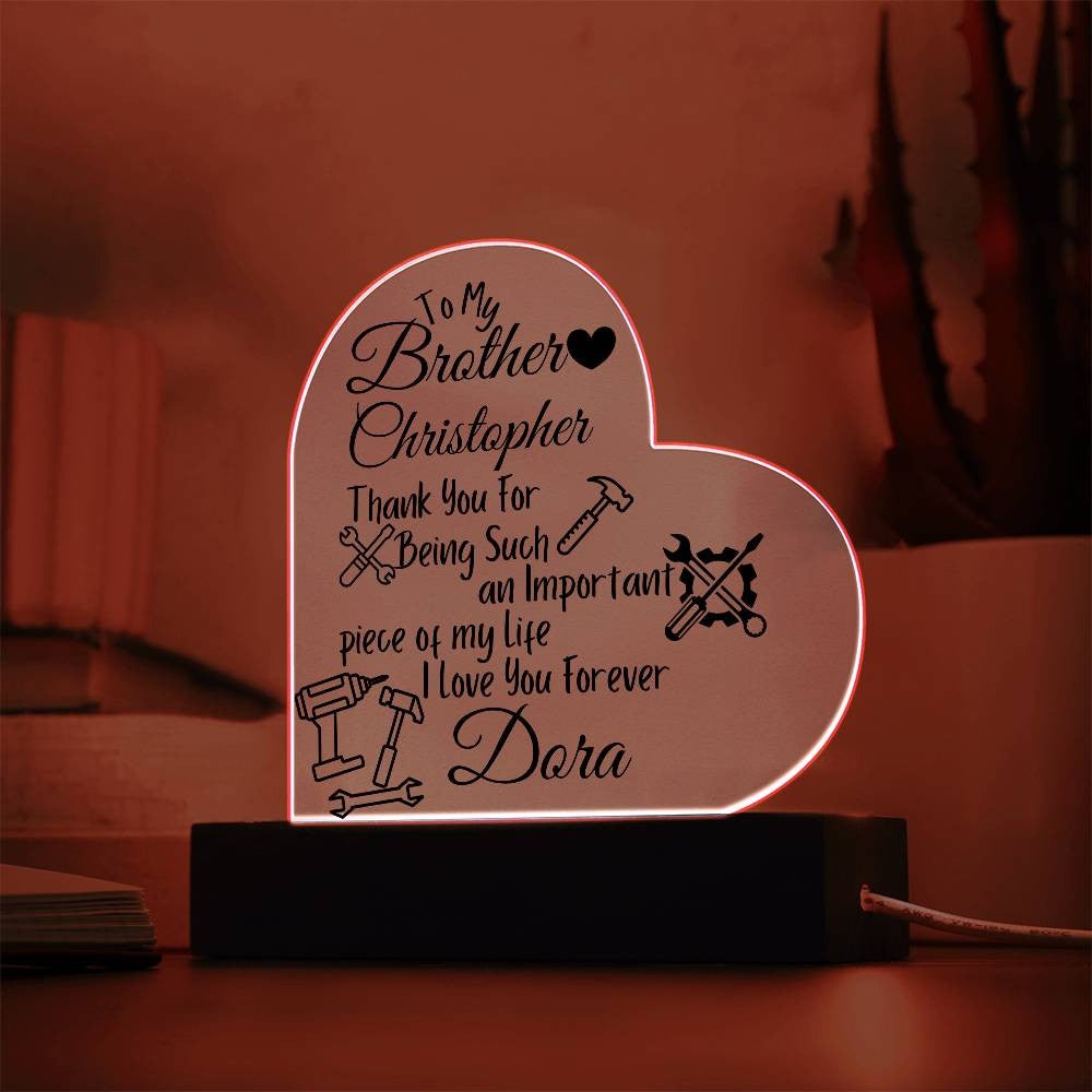 Personalized To My Brother Acrylic Heart Plaque