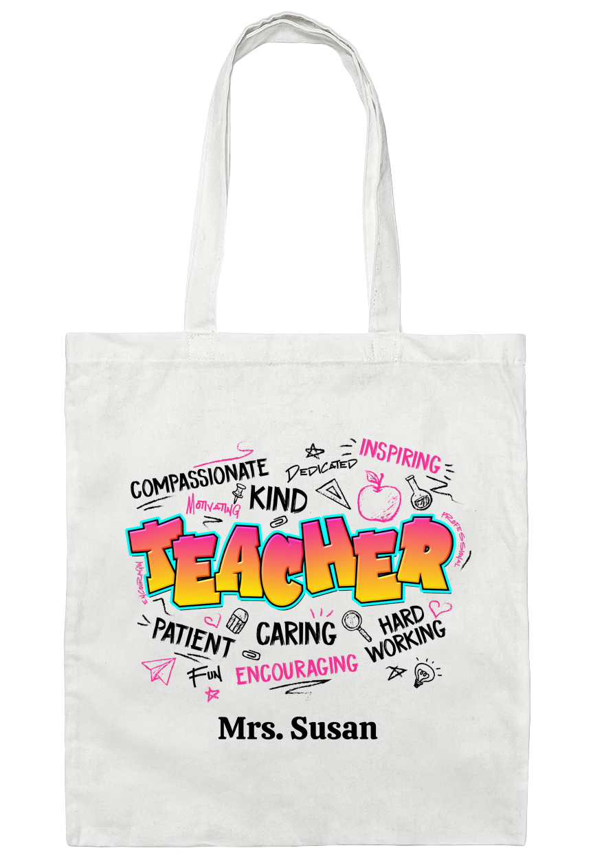 Personalized Teacher Caring Canvas Tote Bag