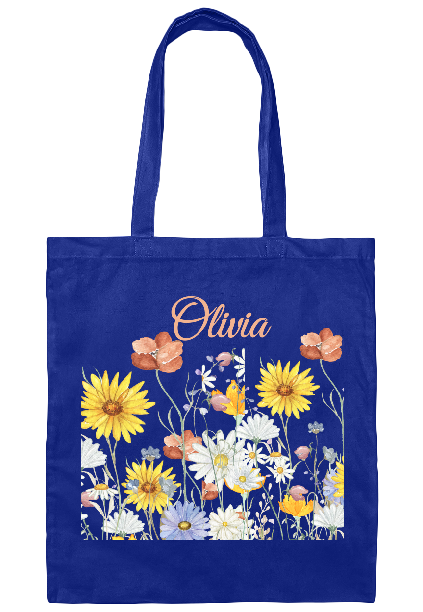 Personalized Flower Canvas Tote Bag