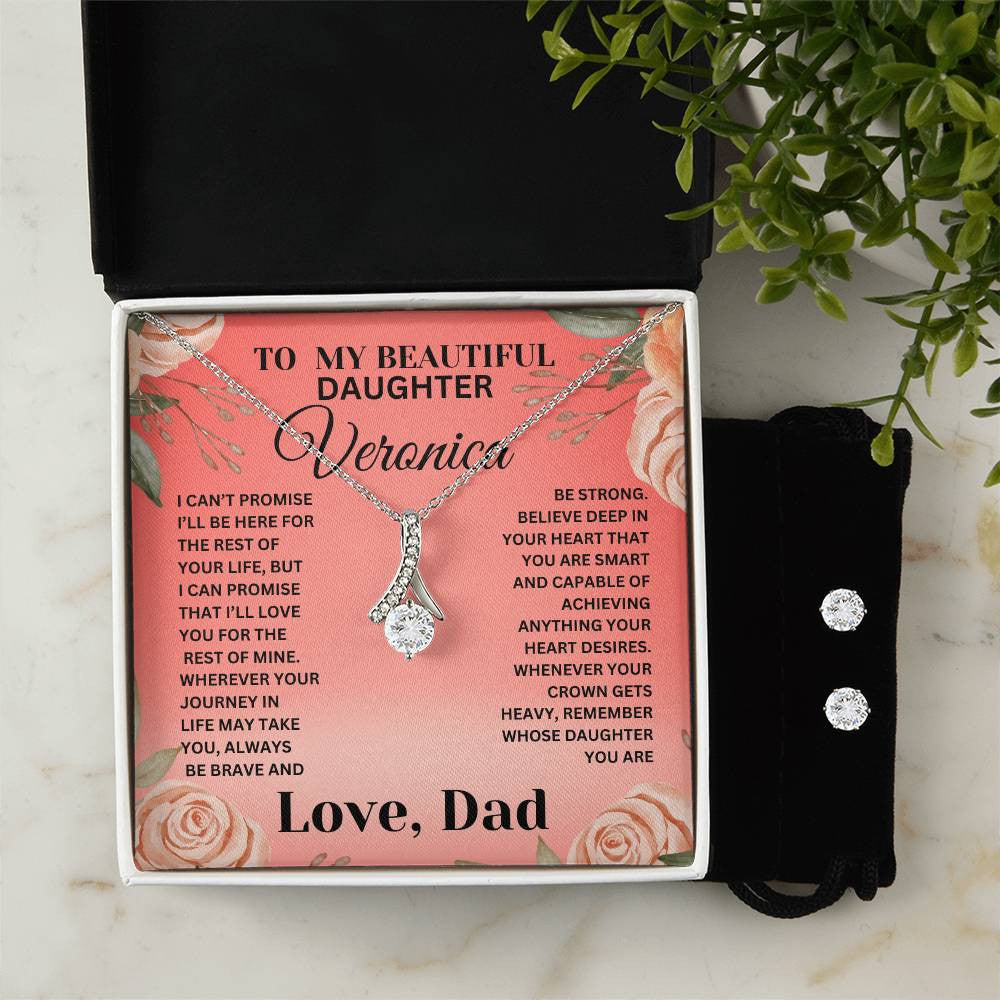 Personalized To My Daughter Alluring Beauty + Clear CZ Earrings