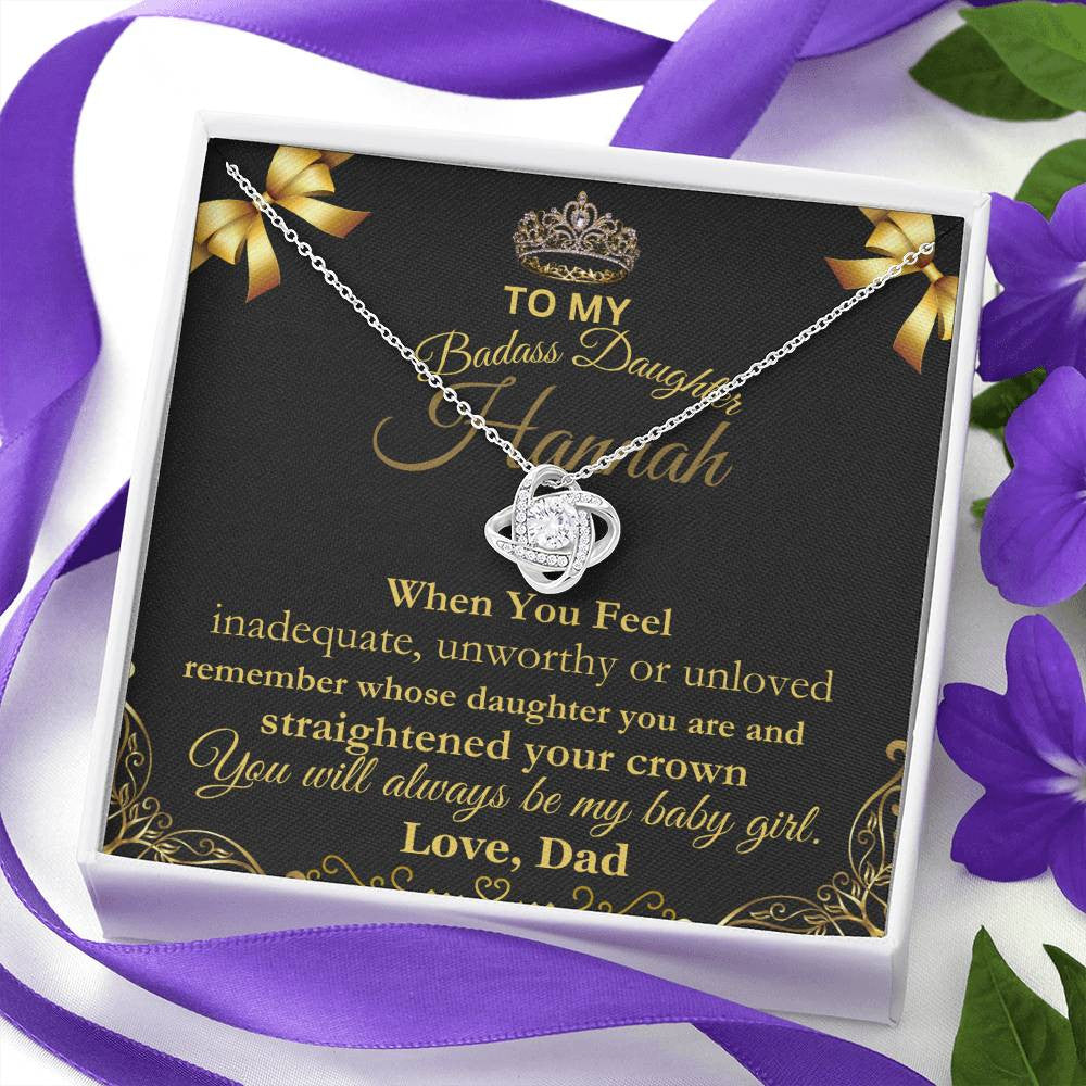 To My Badass Daughter Personalize Love Knot Necklace;Yellow & White Gold