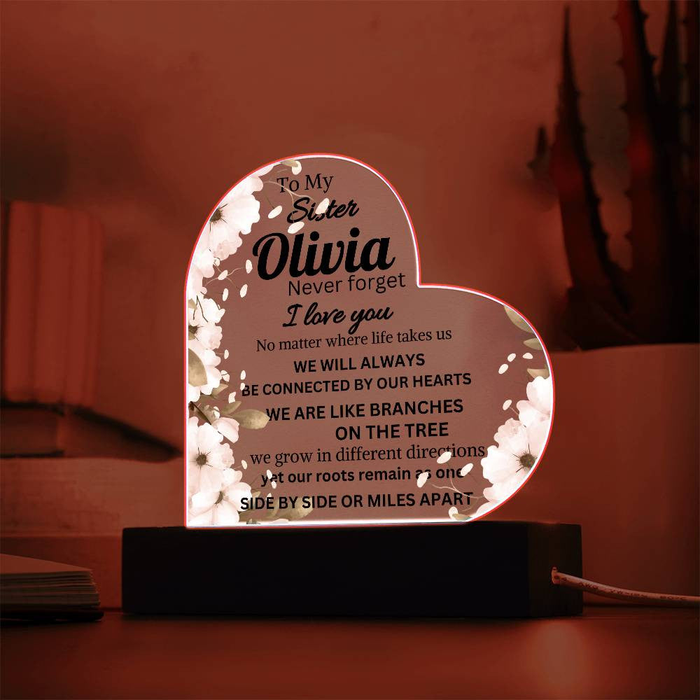 To My Sister Personalize Acrylic Heart Plaque with LED Lights